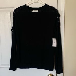 Just Be Women's Long Sleeve Tee In Black Size Small With Silver Grommets NWT
